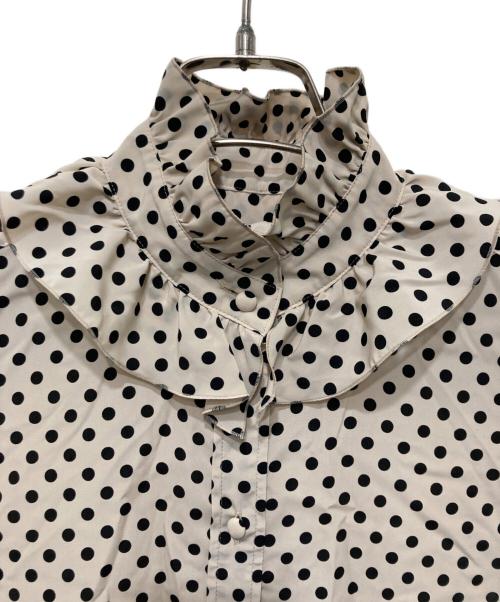 Loulou Willoughby（ルルウィルビー）Loulou Willoughby (ルルウィルビー) デシンドットフリルボウタイブラウス ベージュ サイズ:2の古着・服飾アイテム