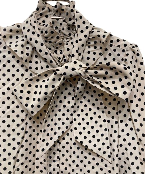 Loulou Willoughby（ルルウィルビー）Loulou Willoughby (ルルウィルビー) デシンドットフリルボウタイブラウス ベージュ サイズ:2の古着・服飾アイテム