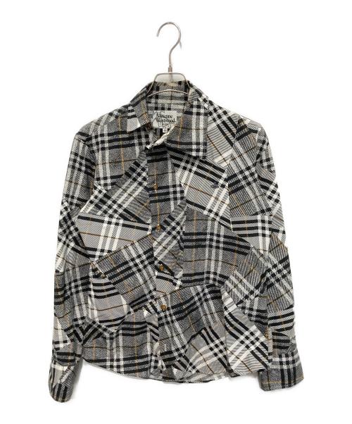 Vivienne Westwood（ヴィヴィアンウエストウッド）Vivienne Westwood (ヴィヴィアンウエストウッド) クレイジーチェックオジークラークシャツ ホワイト×ブラック サイズ:48の古着・服飾アイテム