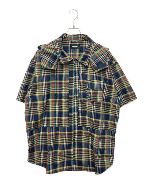 MODMNT（モドメント）MODMNT (モドメント) ジップフーデッドシャツ ネイビー×イエロー サイズ:XLの古着・服飾アイテム