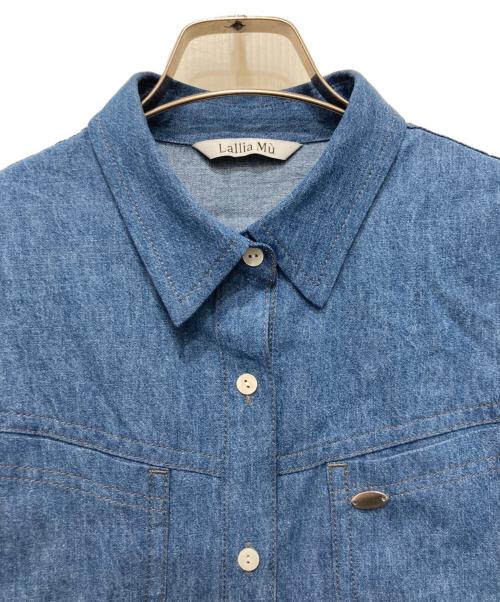 Lallia Mu（ラリア ムー）Lallia Mu (ラリア ムー) オーガンジープリーツデニムシャツ インディゴ サイズ:38の古着・服飾アイテム