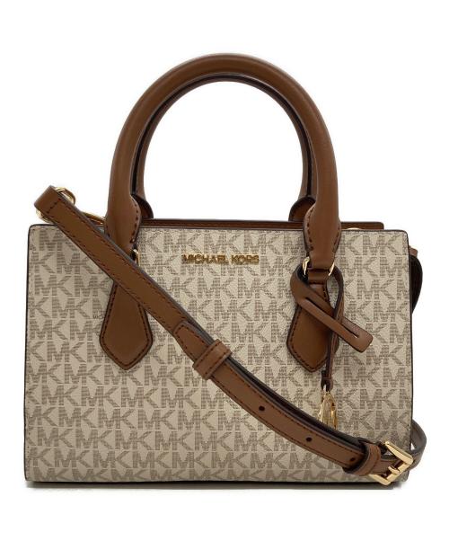 MICHAEL KORS（マイケル・コース）MICHAEL KORS (マイケル・コース) SHEILA センタージップ サッチェル スモール 2WAYショルダーバッグ ホワイト×ブラウンの古着・服飾アイテム