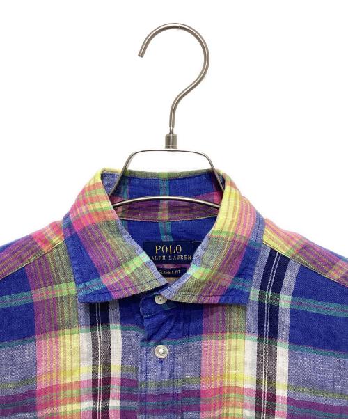 POLO RALPH LAUREN（ポロ・ラルフローレン）POLO RALPH LAUREN (ポロ・ラルフローレン) リネンチェックシャツ ブルー サイズ:Sの古着・服飾アイテム