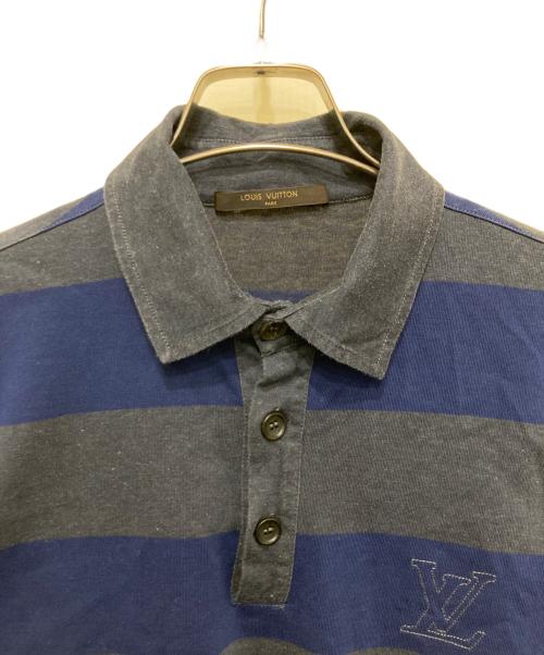 LOUIS VUITTON（ルイ ヴィトン）LOUIS VUITTON (ルイ ヴィトン) ボーダーLV ロゴ ラガー シャツ グレー×ブルー サイズ:Sの古着・服飾アイテム