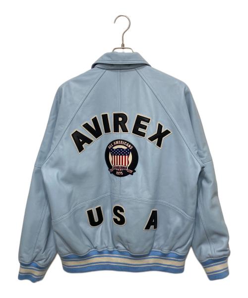 AVIREX（アヴィレックス）AVIREX (アヴィレックス) ライト シグネチャー ヴァーシティ レザージャケット スカイブルー サイズ:XLの古着・服飾アイテム