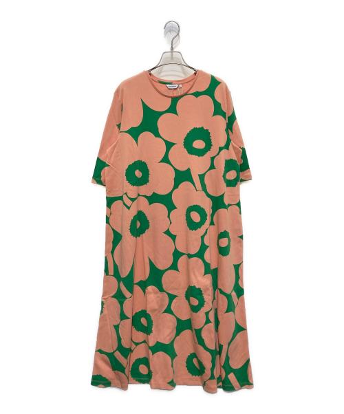 marimekko（マリメッコ）marimekko (マリメッコ) ウニッコプリントカットソーワンピース グリーン×オレンジ サイズ:Mの古着・服飾アイテム