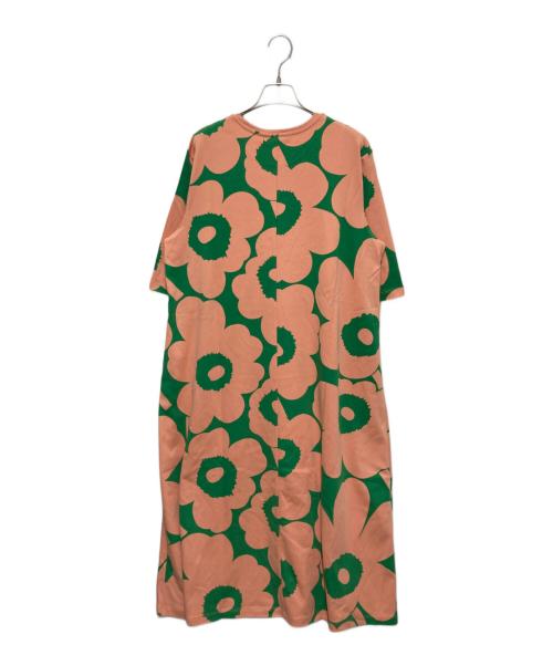 marimekko（マリメッコ）marimekko (マリメッコ) ウニッコプリントカットソーワンピース グリーン×オレンジ サイズ:Mの古着・服飾アイテム