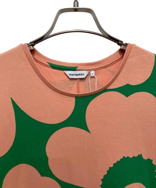 marimekko（マリメッコ）marimekko (マリメッコ) ウニッコプリントカットソーワンピース グリーン×オレンジ サイズ:Mの古着・服飾アイテム