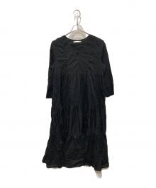 ne quittez pas（ヌキテパ）の古着「ドビーパネルVネックドレス」｜ブラック