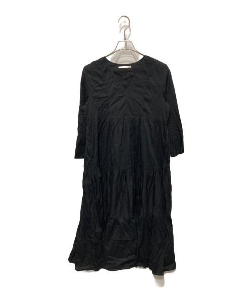 ne quittez pas（ヌキテパ）ne quittez pas (ヌキテパ) ドビーパネルVネックドレス ブラック サイズ:Sの古着・服飾アイテム