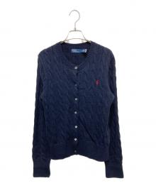 POLO RALPH LAUREN（ポロ・ラルフローレン）の古着「ケーブルニットコットンクルーネックカーディガン」｜ネイビー