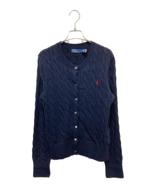 POLO RALPH LAUREN（ポロ・ラルフローレン）POLO RALPH LAUREN (ポロ・ラルフローレン) ケーブルニットコットンクルーネックカーディガン ネイビー サイズ:Ⅼの古着・服飾アイテム