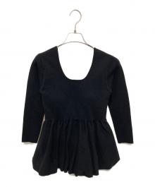 L'AUBE BLANC（ローブ ブラン）の古着「Balloon peplum Knit tops／バルーンペプラムニットトップス」｜ブラック