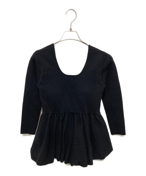 L'AUBE BLANC（ローブ ブラン）L'AUBE BLANC (ローブ ブラン) Balloon peplum Knit tops／バルーンペプラムニットトップス ブラック サイズ:FREEの古着・服飾アイテム