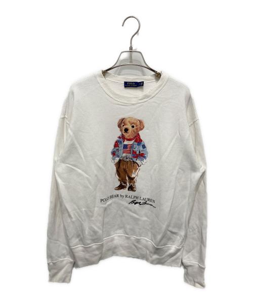 POLO RALPH LAUREN（ポロ・ラルフローレン）POLO RALPH LAUREN (ポロ・ラルフローレン) ダメージ加工ポロベアスウェット ホワイト サイズ:Sの古着・服飾アイテム