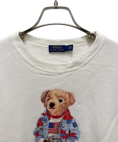 POLO RALPH LAUREN（ポロ・ラルフローレン）POLO RALPH LAUREN (ポロ・ラルフローレン) ダメージ加工ポロベアスウェット ホワイト サイズ:Sの古着・服飾アイテム