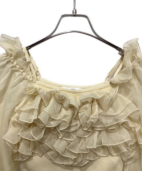 Snidel（スナイデル）Snidel (スナイデル) デザインシアーフリルニットプルオーバー イエロー サイズ:FREEの古着・服飾アイテム