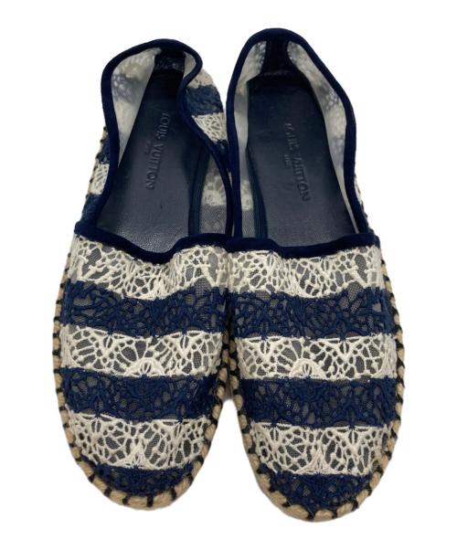 LOUIS VUITTON（ルイ ヴィトン）LOUIS VUITTON (ルイ ヴィトン) レースボーダーエスパドリーユ ネイビー×ホワイト サイズ:36の古着・服飾アイテム