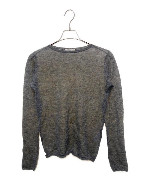 AURALEE（オーラリー）AURALEE (オーラリー) KID MOHAIR SHEER KNIT BOAT NECK P/O／キッド モヘヤ シアー ニット ボートネック プルオーバー グレー サイズ:２の古着・服飾アイテム