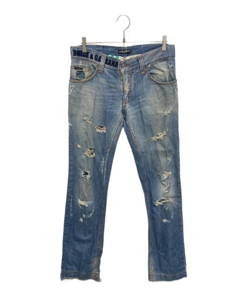 DOLCE & GABBANA（ドルチェ＆ガッバーナ）DOLCE & GABBANA (ドルチェ＆ガッバーナ) クラッシュ加工デニムパンツ インディゴ サイズ:48の古着・服飾アイテム