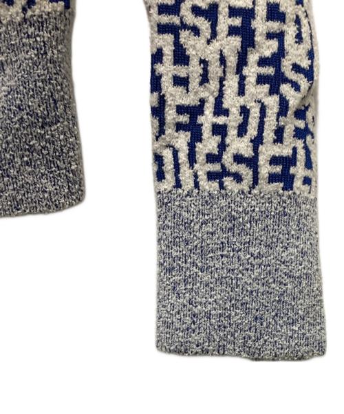 DIESEL（ディーゼル）DIESEL (ディーゼル) ロゴ総柄ジップアップニットカーディガン ブルー サイズ:Lの古着・服飾アイテム