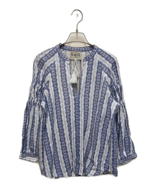 sea NEW YORK（シー ニューヨーク）sea NEW YORK (シー ニューヨーク) リネンブラウス ブルー×ホワイト サイズ:2の古着・服飾アイテム