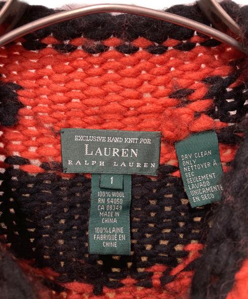 LAUREN RALPH LAUREN（ローレン ラルフ ローレン）LAUREN RALPH LAUREN (ローレン ラルフ ローレン) ハンドニットフリンジポンチョ ブラック×オレンジ サイズ:1の古着・服飾アイテム