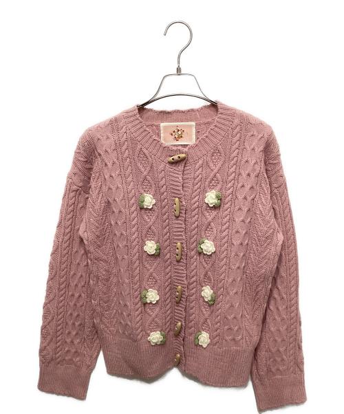 PINK HOUSE（ピンクハウス）PINK HOUSE (ピンクハウス) 小花モチーフ付きニットカーディガン ピンク サイズ:FREEの古着・服飾アイテム
