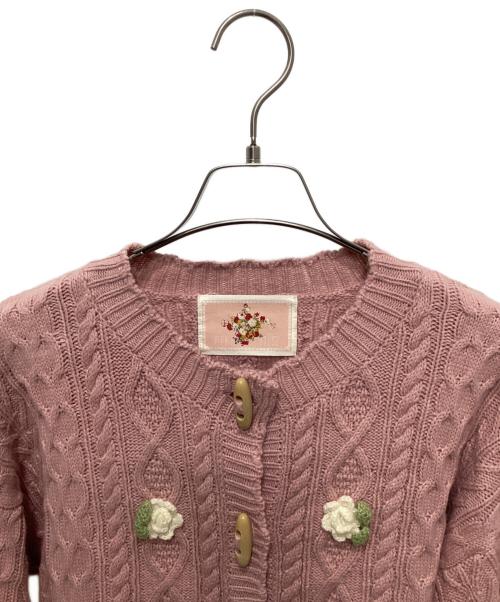 PINK HOUSE（ピンクハウス）PINK HOUSE (ピンクハウス) 小花モチーフ付きニットカーディガン ピンク サイズ:FREEの古着・服飾アイテム