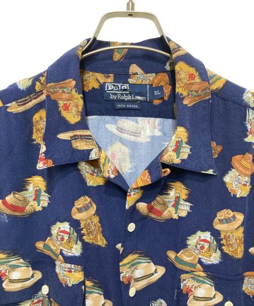 POLO RALPH LAUREN（ポロ・ラルフローレン）POLO RALPH LAUREN (ポロ・ラルフローレン) 90’s ハット柄アロハシャツ ネイビー サイズ:XLの古着・服飾アイテム