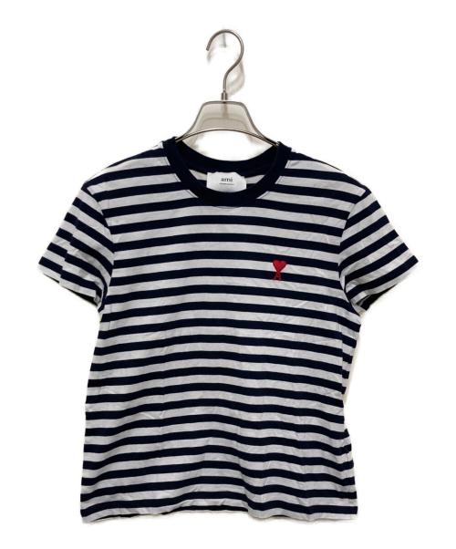 AMI PARIS（アミ パリス）AMI PARIS (アミ パリス) ハートロゴ刺繍ボーダーTシャツ ホワイト×ブラック サイズ:XSの古着・服飾アイテム