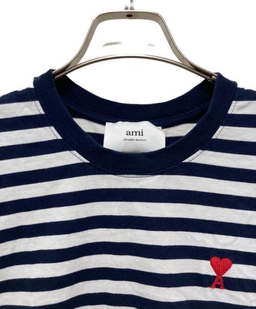 AMI PARIS（アミ パリス）AMI PARIS (アミ パリス) ハートロゴ刺繍ボーダーTシャツ ホワイト×ブラック サイズ:XSの古着・服飾アイテム