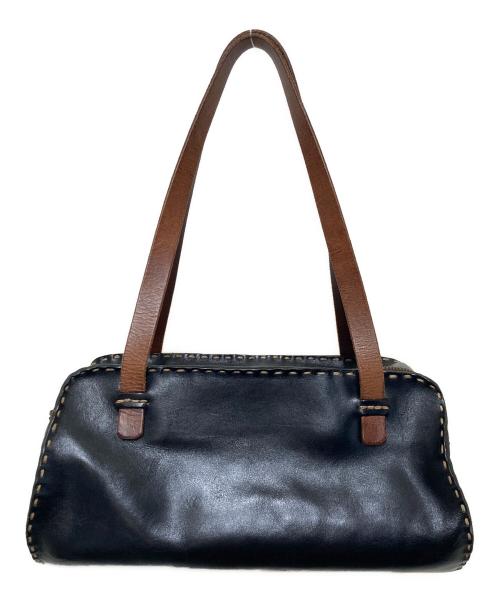 HENRY CUIR（アンリークイール）HENRY CUIR (アンリークイール) ステッチレザーハンドバッグ ブラックの古着・服飾アイテム