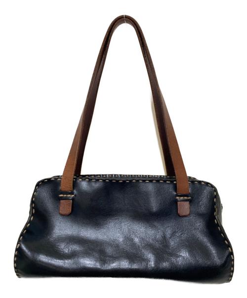 HENRY CUIR（アンリークイール）HENRY CUIR (アンリークイール) ステッチレザーハンドバッグ ブラックの古着・服飾アイテム