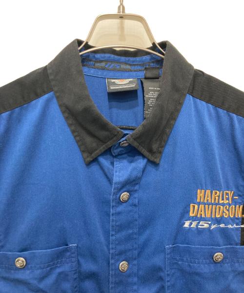 HARLEY-DAVIDSON（ハーレーダビッドソン）HARLEY-DAVIDSON (ハーレーダビッドソン) 半袖ワークシャツ ブラック×ブルー サイズ:XLの古着・服飾アイテム