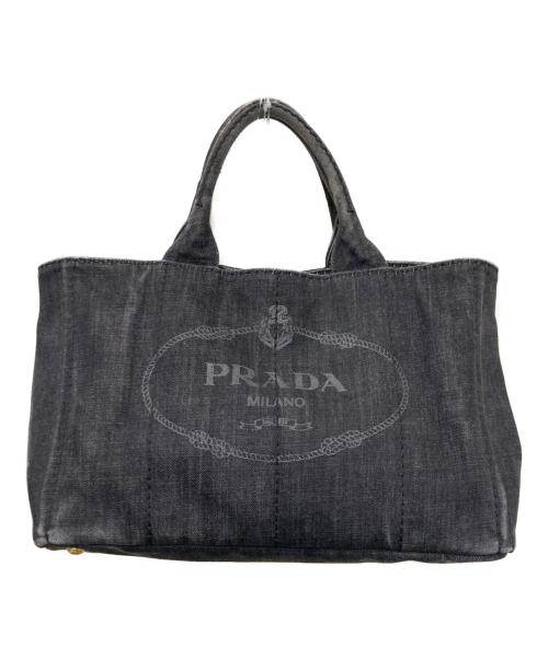PRADA（プラダ）PRADA (プラダ) デニムカナパトートバッグ ブラックの古着・服飾アイテム