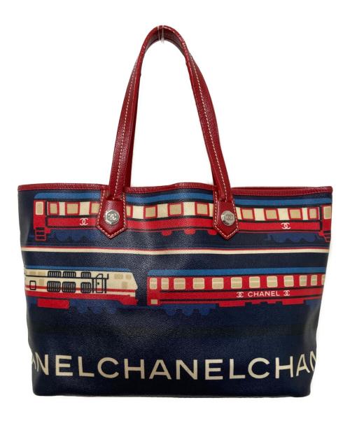 CHANEL（シャネル）CHANEL (シャネル) セントラルステーショントートバッグ ネイビー×レッドの古着・服飾アイテム