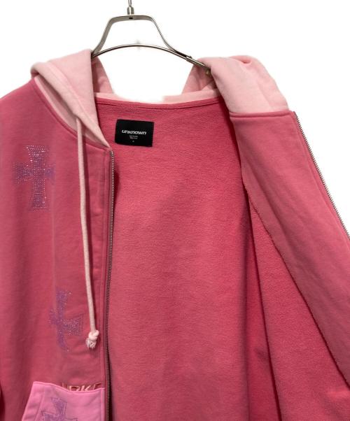 Unknown london（アンノウンロンドン）Unknown LONDON (アンノウンロンドン) クロスラインストーンジップアップパーカー ショッキングピンク サイズ:Mの古着・服飾アイテム