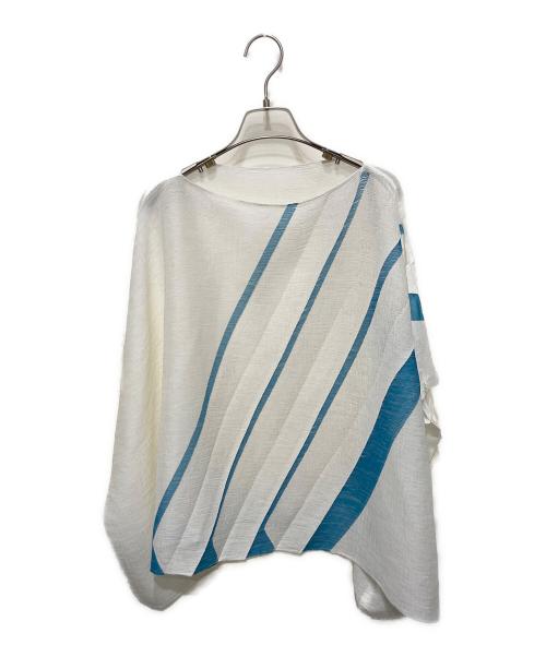 me ISSEY MIYAKE（ミーイッセイ ミヤケ）me ISSEY MIYAKE (ミーイッセイ ミヤケ) ラインクレープカットソー ホワイト×ブルー サイズ:FREEの古着・服飾アイテム