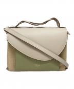 LOWELL Thingsロウェル シングス）の古着「レザー×異素材ツイストショルダー2WAY SUMMER BAG」｜ベージュ×グリーン