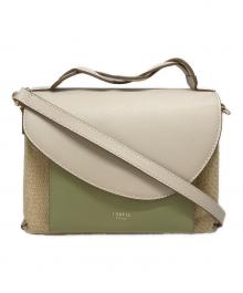 LOWELL Things（ロウェル シングス）の古着「レザー×異素材ツイストショルダー2WAY SUMMER BAG」｜ベージュ×グリーン
