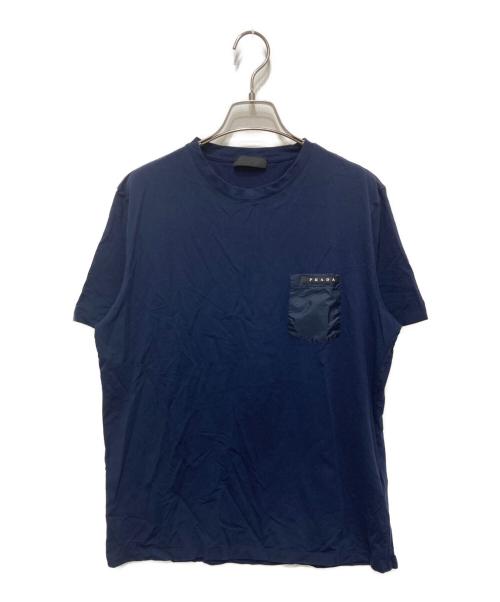 PRADA（プラダ）PRADA (プラダ) ラバーロゴポケットTシャツ ネイビー サイズ:XLの古着・服飾アイテム