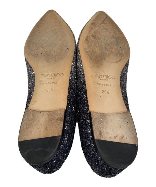 JIMMY CHOO（ジミーチュウ）JIMMY CHOO (ジミーチュウ) グリッターフラットパンプス ブラック サイズ:39 1/2の古着・服飾アイテム