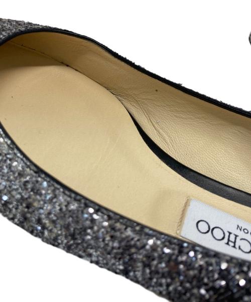 JIMMY CHOO（ジミーチュウ）JIMMY CHOO (ジミーチュウ) グリッターフラットパンプス ブラック サイズ:39 1/2の古着・服飾アイテム