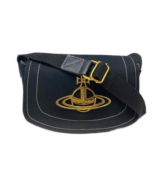 Vivienne Westwood（ヴィヴィアンウエストウッド）Vivienne Westwood (ヴィヴィアンウエストウッド) オーブステッチキャンバスショルダーバッグ ブラックの古着・服飾アイテム