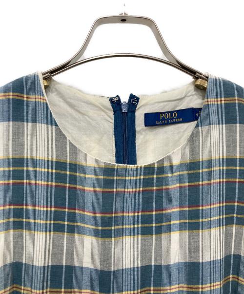 POLO RALPH LAUREN（ポロ・ラルフローレン）POLO RALPH LAUREN (ポロ・ラルフローレン) マドラスチェックパッチワークノースリーブワンピース ネイビー サイズ:6の古着・服飾アイテム