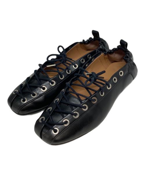 GANNI（ガニー）GANNI (ガニー) Oleatex レースアップバレリーナ ブラック サイズ:38の古着・服飾アイテム