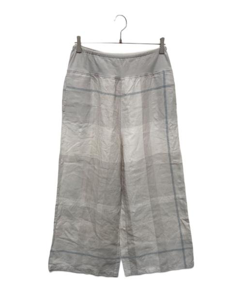 BEARDSLEY（ビアズリー）BEARDSLEY (ビアズリー) リネンビッグチェックウエストリブパンツ グレー サイズ:2の古着・服飾アイテム