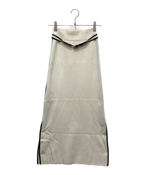 MaxMara（マックスマーラ）MaxMara (マックスマーラ) ベルテッドスリットニットスカート ホワイト サイズ:Ｓの古着・服飾アイテム