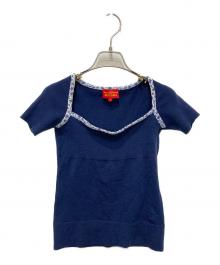 Vivienne Westwood RED LABEL（ヴィヴィアンウエストウッドレッドレーベル）の古着「オーブ刺繍半袖ニット」｜ブルー